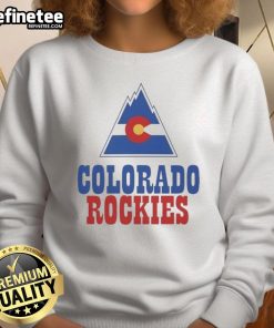 Official Colorado Rockies Hockey Mountain Logo Sweatshirt, featuring a stylish design perfect for fans and outdoor activities.