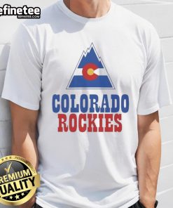 Official Colorado Rockies Hockey Mountain Logo T-Shirt featuring a bold design showcasing the team's iconic logo.