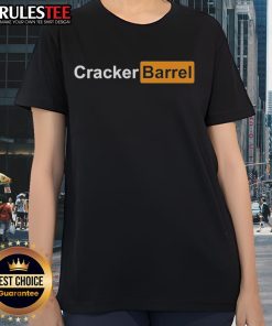 Official Cracker Barrel parody logo on a stylish ladies tee, perfect for casual wear and humor lovers.