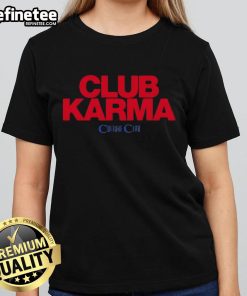 Alt Text: Official Culture Club Karma Black Ladies Tee featuring vibrant graphics and stylish design for women fans.