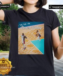 Official Curry LeBron Basketball USA Almost Friday Ladies Tee featuring vibrant graphics and a stylish fit for fans.
