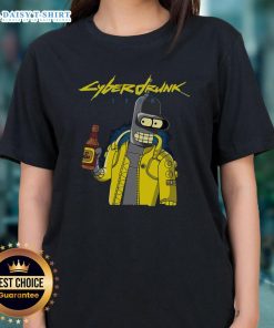 Official Cyberdrunk Bender Futurama Cyberpunk Ladies Tee featuring a vibrant graphic design of Bender in a futuristic style.