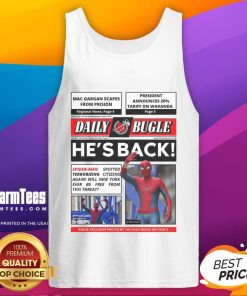 Alt Text: Spider-Man spotted terrorizing citizens again in Daily Bugle tank top, showcasing bold superhero style and urban chaos.