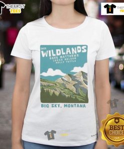 Official Dave Matthews Band August 1-2, 2025 concert ladies tee in Big Sky, MT featuring vibrant design and logo.