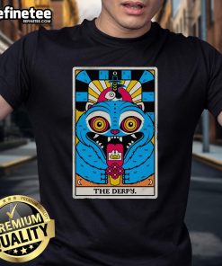 Official Derpy Tiger X Kpop Demon Hunters tarot card t-shirt featuring a vibrant design and unique character art.