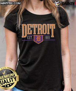 Vintage ladies tee featuring the official Detroit Tigers logo, established 1901, perfect for fans of the iconic baseball team.