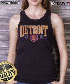 Alt Text: Vintage tank top featuring the official Detroit Tigers logo, est. 1901, perfect for baseball fans and summer wear.