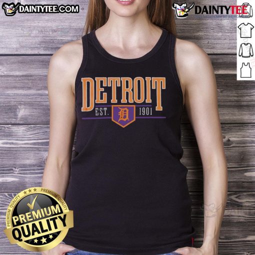 Alt Text: Vintage tank top featuring the official Detroit Tigers logo, est. 1901, perfect for baseball fans and summer wear.