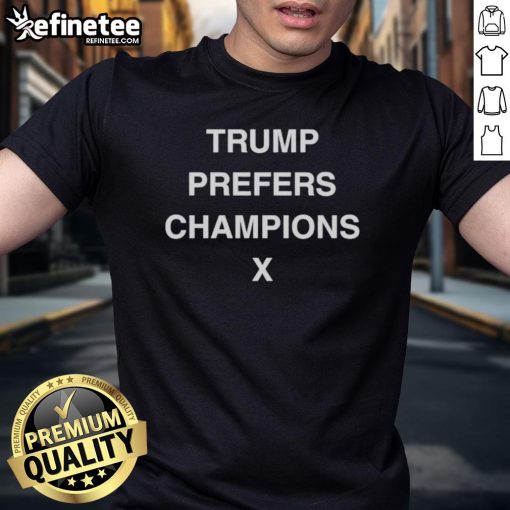 Alt Text: Official Dricus Du Plessis Trump Prefers Champions X T-Shirt featuring bold graphics and vibrant colors, perfect for fans.
