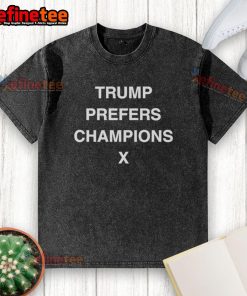 Alt Text: Dricus Du Plessis wearing the official Trump Prefers Champions X washed T-shirt, showcasing a stylish sports look.