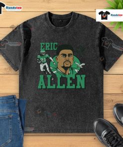 Alt Text: Official Eagles Eric Allen Signature Washed T-Shirt featuring a retro design and team logo, perfect for fans.