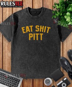 Official Eat Shit Pitt West Virginia Mountaineers Football washed t-shirt in blue with team logo and slogan design.