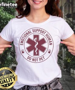 Official Emotional Support Human Do Not Pet Logo Ladies Tee featuring a playful design for pet-friendly environments.