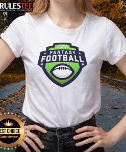 Official ESPN Fantasy Football 2025 logo on a stylish ladies tee, perfect for female fantasy sports fans.