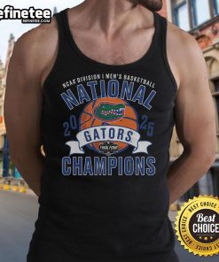 Official Florida Gators 2025 NCAA Men's Basketball National Champions vintage tank top in blue and orange design.