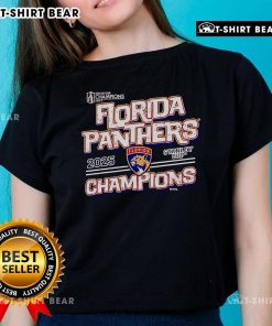 Alt Text: Official Florida Panthers 2025 Stanley Cup Champions ladies tee showcasing team pride and championship celebration.