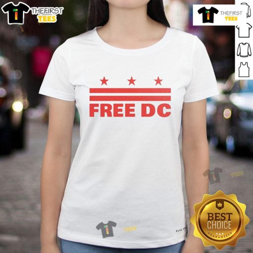 Official Free DC Logo Stars Ladies Tee featuring a stylish design with stars and the DC logo for women.