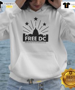Official Free DC Statehood hoodie featuring Washington DC, promoting equality and justice for all residents.
