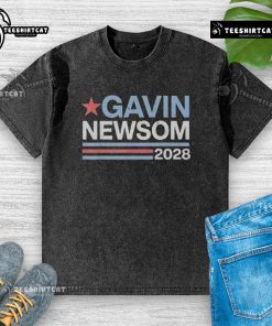 Official Gavin Newsom 2028 President Election Campaign washed t-shirt featuring his campaign logo and slogan.