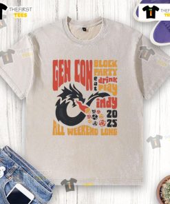 Official GenCon 2025 all weekend long washed t-shirt featuring vibrant design and comfortable fit for gamers.