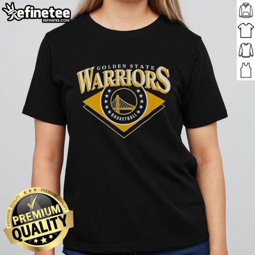 Alt Text: Official Golden State Warriors NBA ladies tee featuring team logo and vibrant colors, perfect for female fans.