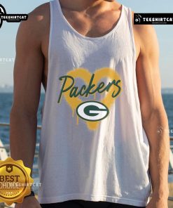 Official Green Bay Packers Football Spray Heart Tank Top featuring team colors and logo, perfect for fans on game day.