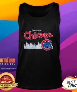Alt Text: Official Chicago Cubs tank top featuring skyline design, perfect for fans celebrating their team spirit.