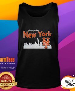 New York Mets skyline tank top featuring official greetings and iconic cityscape design for fans and collectors.