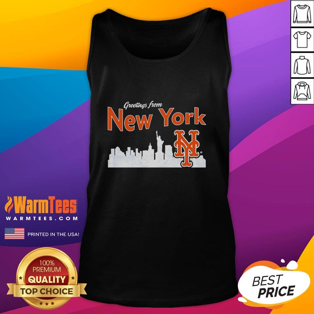 Official Greetings From New York Mets Skyline Tank Top New York Mets skyline tank top featuring official greetings and iconic cityscape design for fans and collectors.