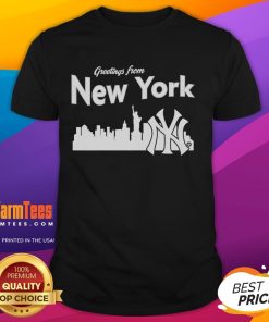 Official New York Yankees Skyline T-Shirt featuring iconic NYC skyline and team logo, perfect for fans and collectors.