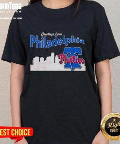 Official Greetings From Philadelphia Phillies Skyline Ladies Tee featuring a stylish skyline design for fans.