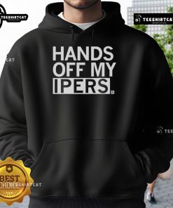Official Hands Off My IPers Hoodie in black, featuring bold white text, perfect for showcasing your unique style.
