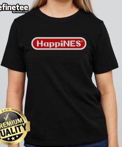 Alt Text: Official HappyNES x Nintendo logo on a stylish ladies tee, perfect for gamers and Nintendo fans.