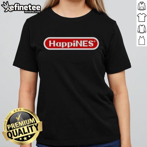 Alt Text: Official HappyNES x Nintendo logo on a stylish ladies tee, perfect for gamers and Nintendo fans.