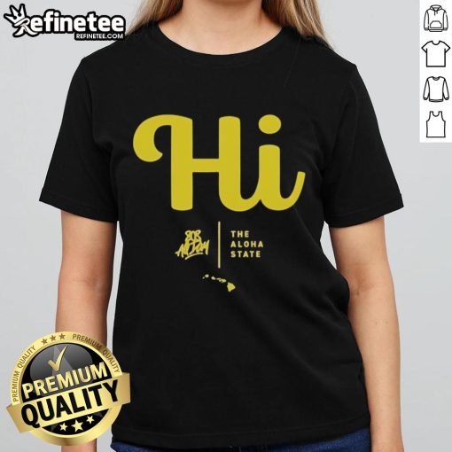 Official Hi 808 All Day Aloha State Ladies Tee featuring vibrant design and comfortable fit for casual wear.