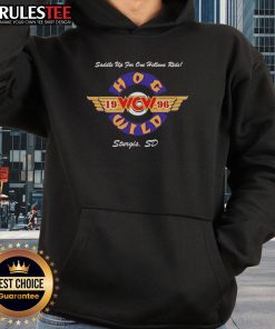 Official Hog Wild Saddle Up For One Helluva Ride 1996 Hoodie featuring vibrant graphics and classic design.