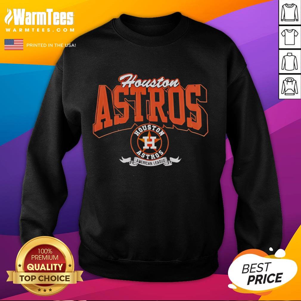 Official Houston Astros Team Badge American League Sweatshirt Alt Text: Official Houston Astros team badge on an American League sweatshirt, perfect for fans and casual wear.