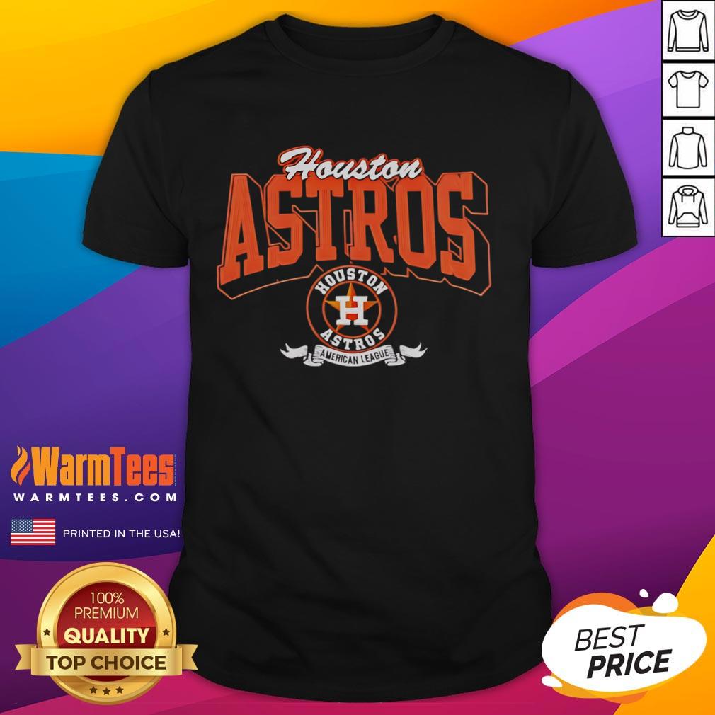 Official Houston Astros Team Badge American League T Shirt Alt Text: Official Houston Astros Team Badge T-Shirt featuring American League logo, perfect for fans and game day wear.