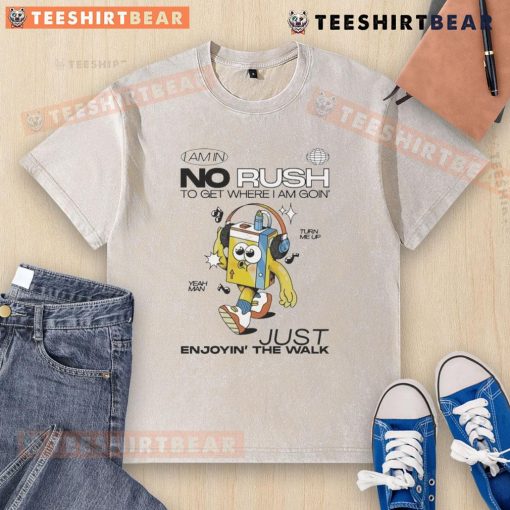 Casual Wituka washed t-shirt featuring 'I Am In No Rush' design, perfect for a relaxed style while enjoying a walk.