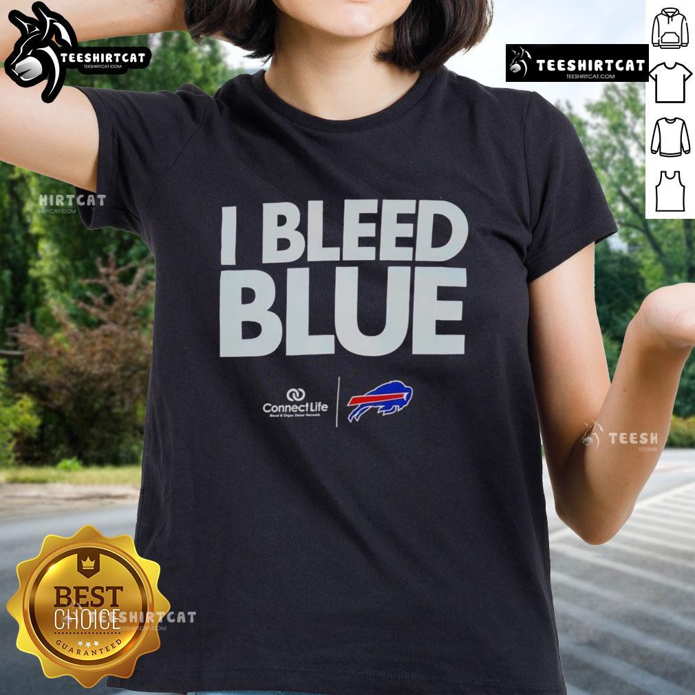 Official I Bleed Blue Buffalo Bills Logo Ladies Tee Alt Text: Official I Bleed Blue Buffalo Bills logo ladies tee featuring bold team colors and stylish design for female fans.