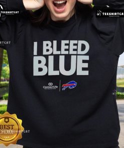 Alt Text: Official I Bleed Blue Buffalo Bills logo sweatshirt featuring vibrant team colors and a stylish design for fans.