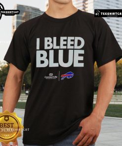 Official I Bleed Blue Buffalo Bills Logo T-Shirt featuring vibrant team colors and logo for passionate fans.