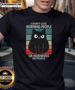 Alt Text: Grumpy Cat graphic on I Don't Like Morning People Champion T-Shirt, perfect for cat lovers and morning haters.