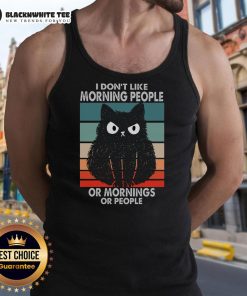 Grumpy Cat design on a Champion tank top with 'I Don't Like Morning People' text, perfect for morning haters.
