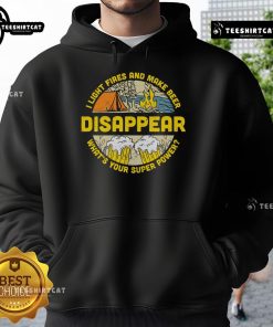 Cozy hoodie for camping beer lovers featuring 'I Light Fires and Make Beer Disappear' design, perfect for outdoor adventures.
