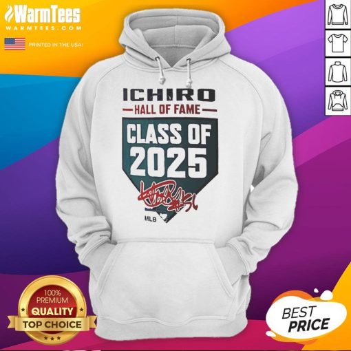 Ichiro Suzuki Hall of Fame Class of 2025 signature hoodie for Seattle Mariners, showcasing iconic player memorabilia.
