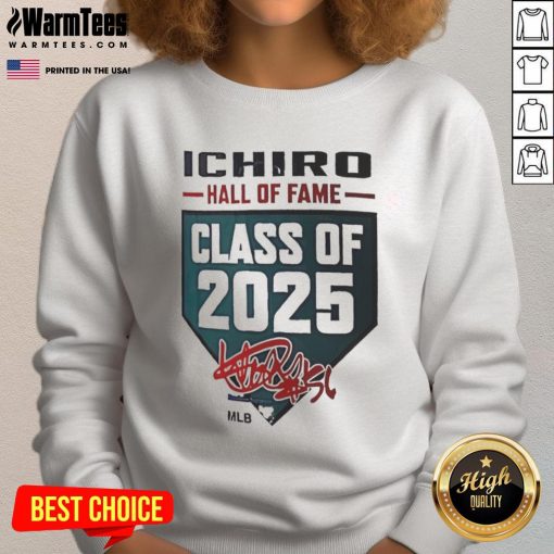 Alt Text: Official Ichiro Suzuki Hall of Fame Class of 2025 Seattle Mariners sweatshirt featuring signature design.