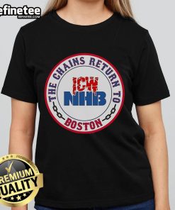 Official ICWNHB The Chains Return to Boston Ladies Tee featuring stylish design and comfortable fit for fans.