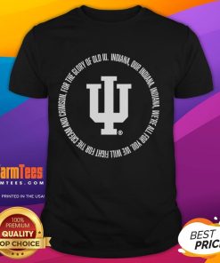 Official Indiana Hoosiers University Basketball logo T-shirt featuring the iconic Hoosiers emblem on a red background.