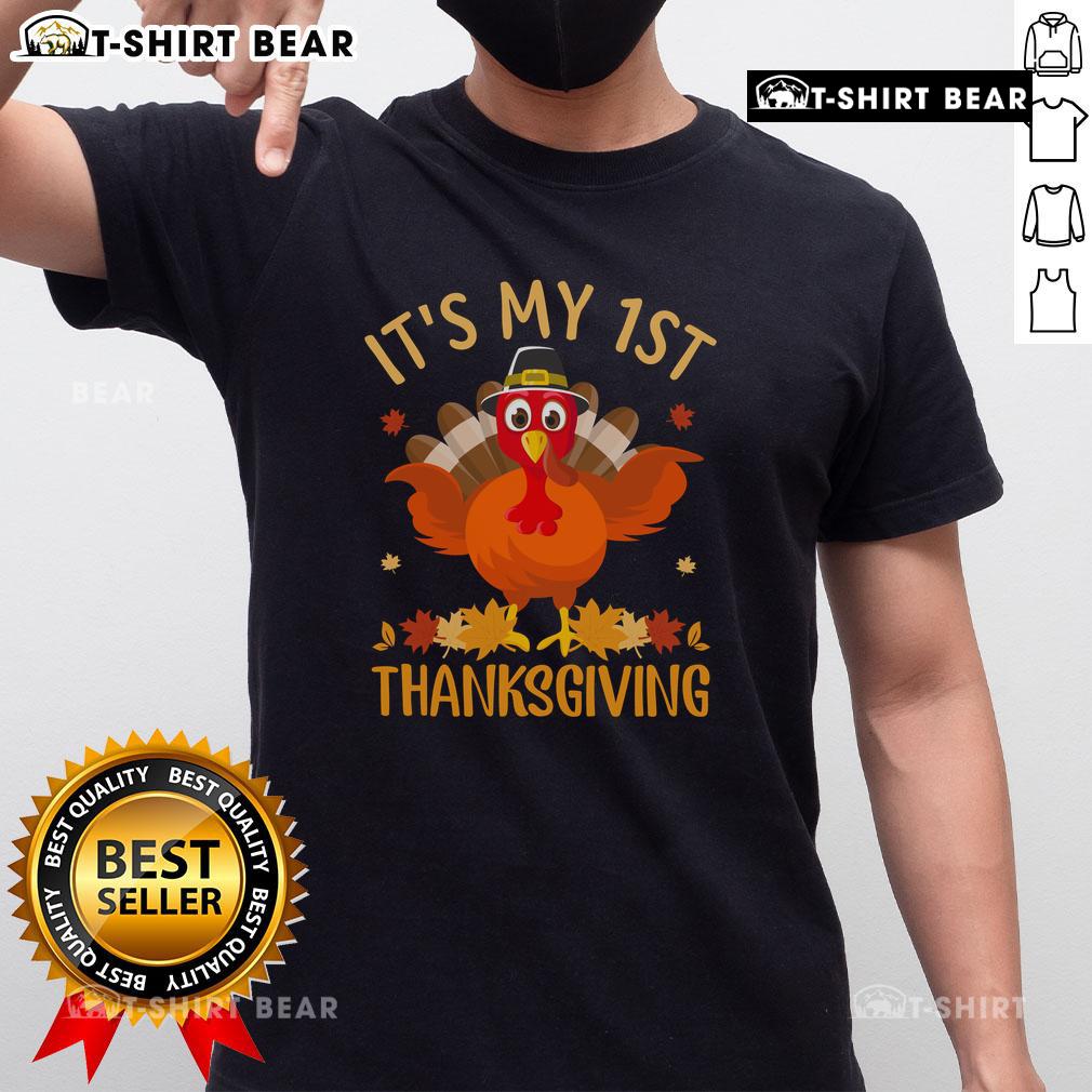 Official It'S My 1St Thanksgiving Turkey T Shirt Alt Text: Official It's My 1st Thanksgiving Turkey T-Shirt featuring a cute turkey design, perfect for baby's first holiday celebration.